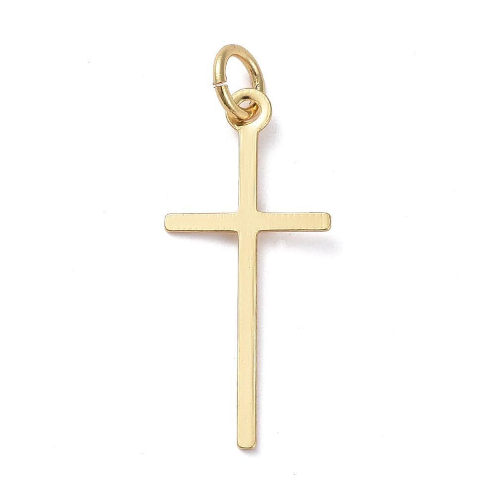 8068 10Pcs 18K Gold Plated Jesus Cross Charms Christian Religious Thin